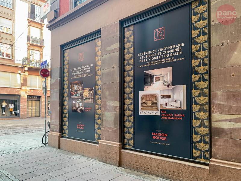 Vitrophanie éphémère pour les travaux de l’Hôtel Maison Rouge à Strasbourg